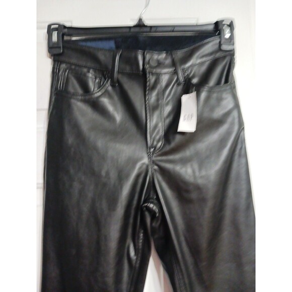 NWT Women's GAP Fac Hi Rise Univ Black Vegan Leather Leggings Sz 0/25R Jeans G2 - Picture 8 of 12